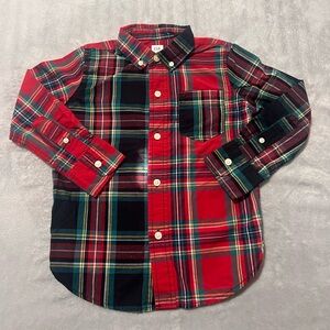 Boys GAP “Ralph Lauren” Christmas red & green plaid button down Shirt (XS 4-5)